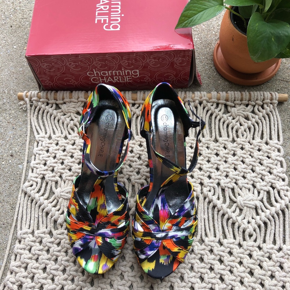 Charming Charlie Multi-Color Printed Cork Wedges - image 4